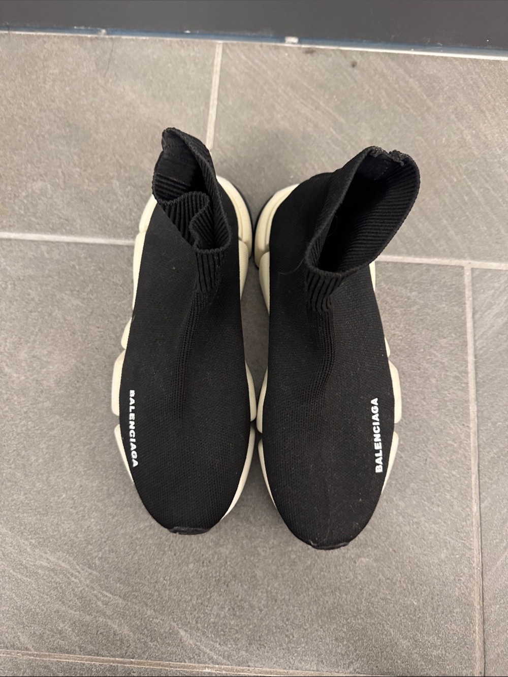 Balenciaga Black Stretch-Knit Sock Sneakers with White Sole